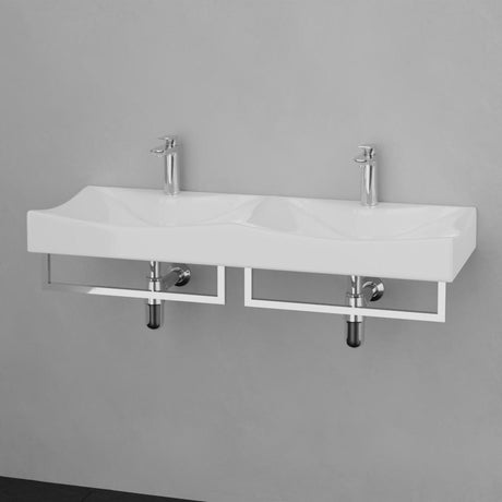 43" Livingston Wall-Mount Vitreous China Double-Bowl Sink with Steel Towel Bars