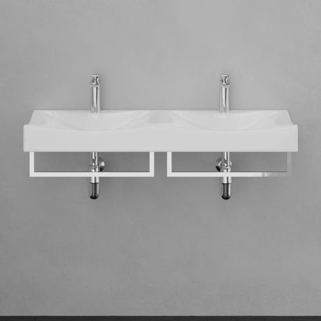 43" Livingston Wall-Mount Vitreous China Double-Bowl Sink with Steel Towel Bars