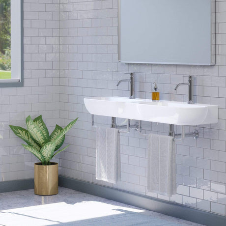 47" Kincaid Wall-Mount Vitreous China Double-Bowl Sink with Steel Towel Bars