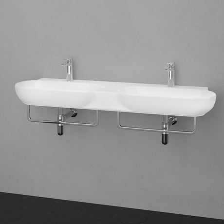 47" Kincaid Wall-Mount Vitreous China Double-Bowl Sink with Steel Towel Bars