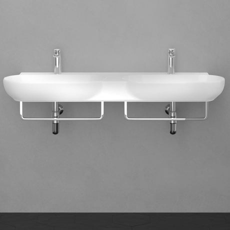 47" Kincaid Wall-Mount Vitreous China Double-Bowl Sink with Steel Towel Bars