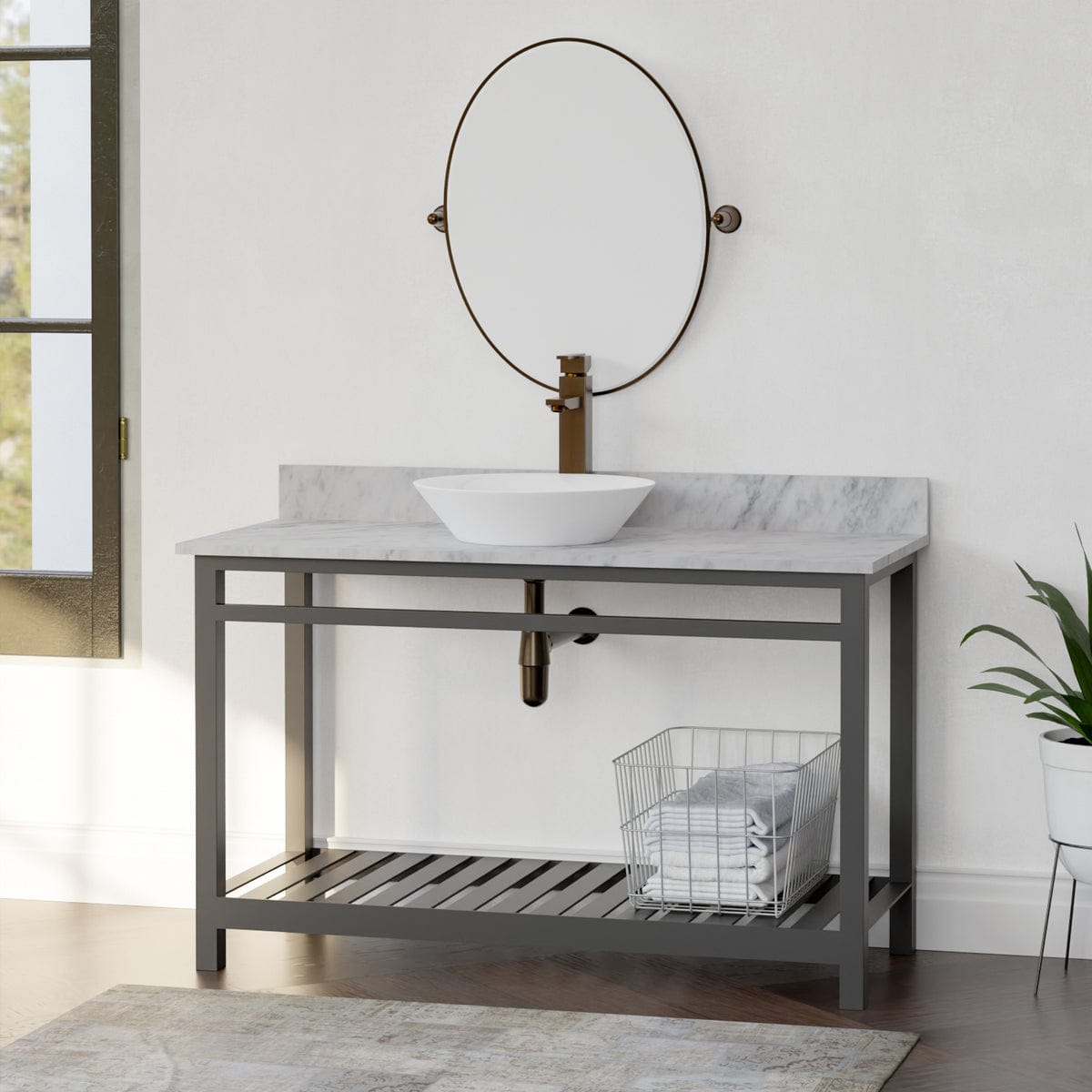 48" Bidley Steel Console with Towel Bar for Vessel Sink