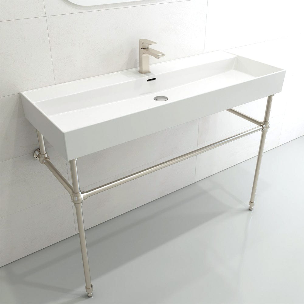 48" Victen Fireclay Console Bathroom Sink with Steel Stand