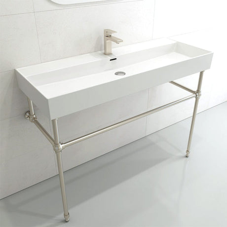 48" Victen Fireclay Console Bathroom Sink with Steel Stand