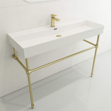 48" Victen Fireclay Console Bathroom Sink with Steel Stand