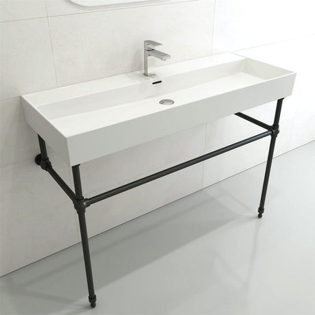 48" Victen Fireclay Console Bathroom Sink with Steel Stand