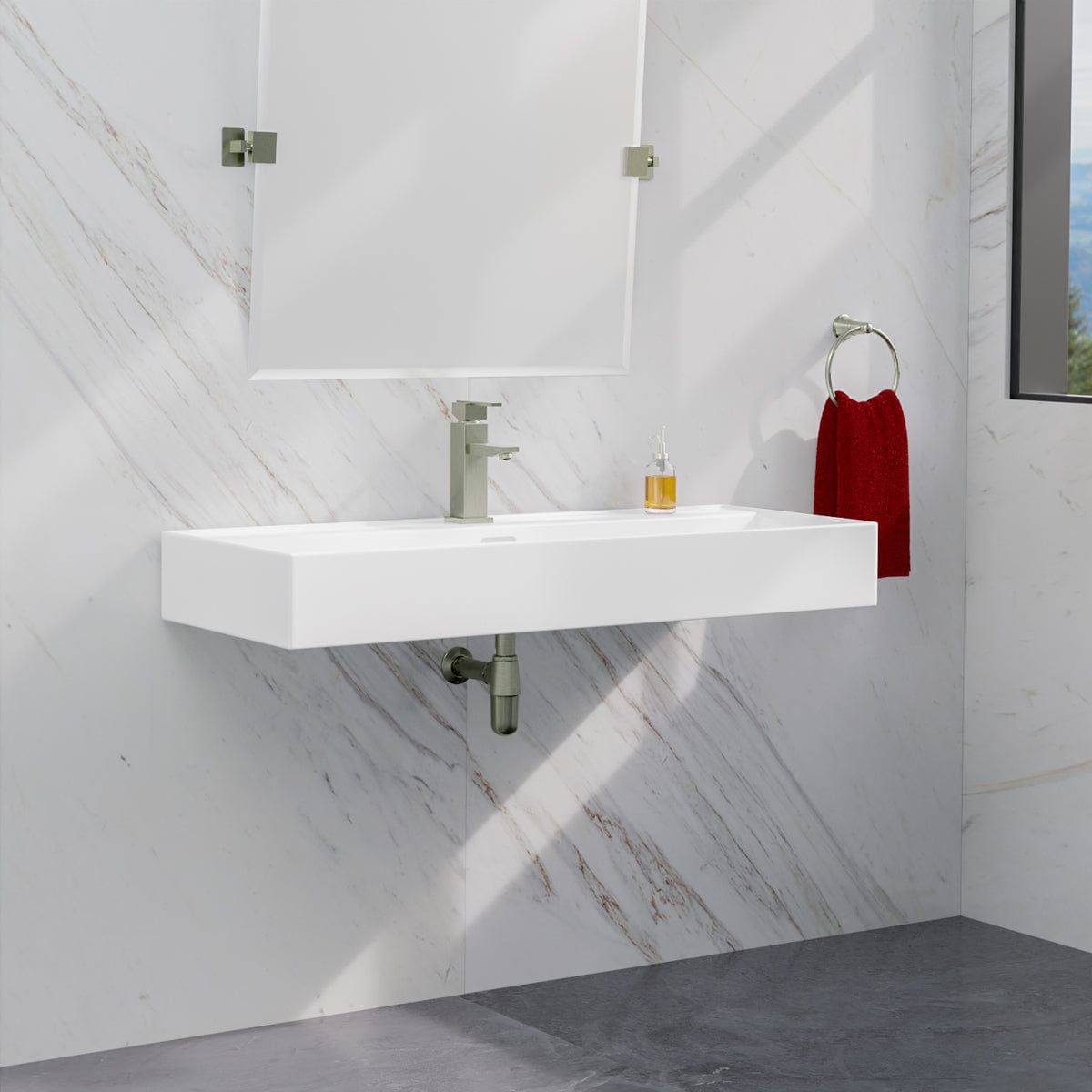 48" Victen Fireclay Wall-Mount Bathroom Sink