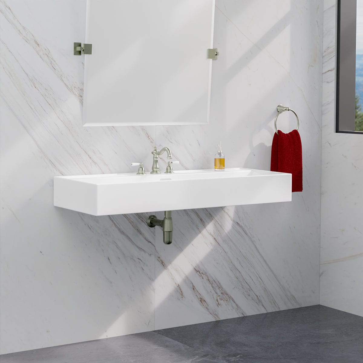 48" Victen Fireclay Wall-Mount Bathroom Sink