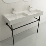 48" Wanchen Fireclay Double-Bowl Console Bathroom Sink with Steel Stand