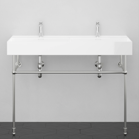 48" Wanchen Fireclay Double-Bowl Console Bathroom Sink with Steel Stand