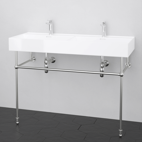 48" Wanchen Fireclay Double-Bowl Console Bathroom Sink with Steel Stand