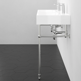 48" Wanchen Fireclay Double-Bowl Console Bathroom Sink with Steel Stand