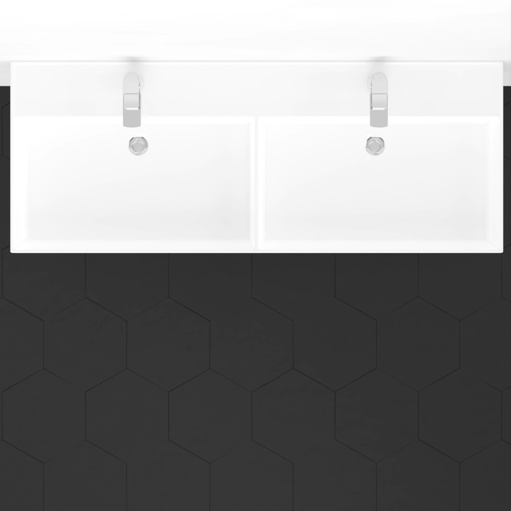 48" Wanchen Fireclay Double-Bowl Console Bathroom Sink with Steel Stand