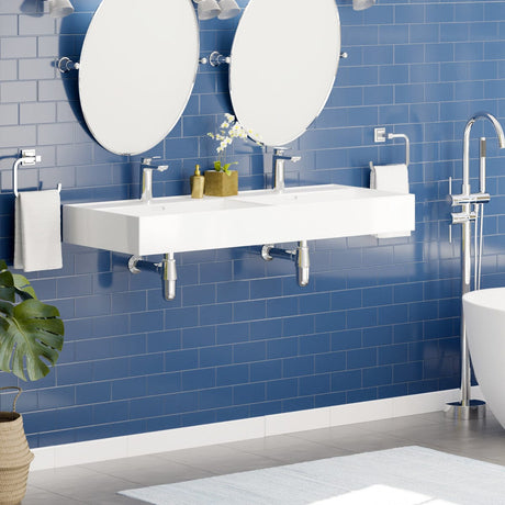 48" Wanchen Fireclay Double-Bowl Wall-Mount Bathroom Sink