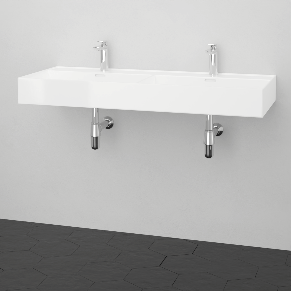 48" Wanchen Fireclay Double-Bowl Wall-Mount Bathroom Sink