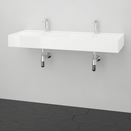 48" Wanchen Fireclay Double-Bowl Wall-Mount Bathroom Sink
