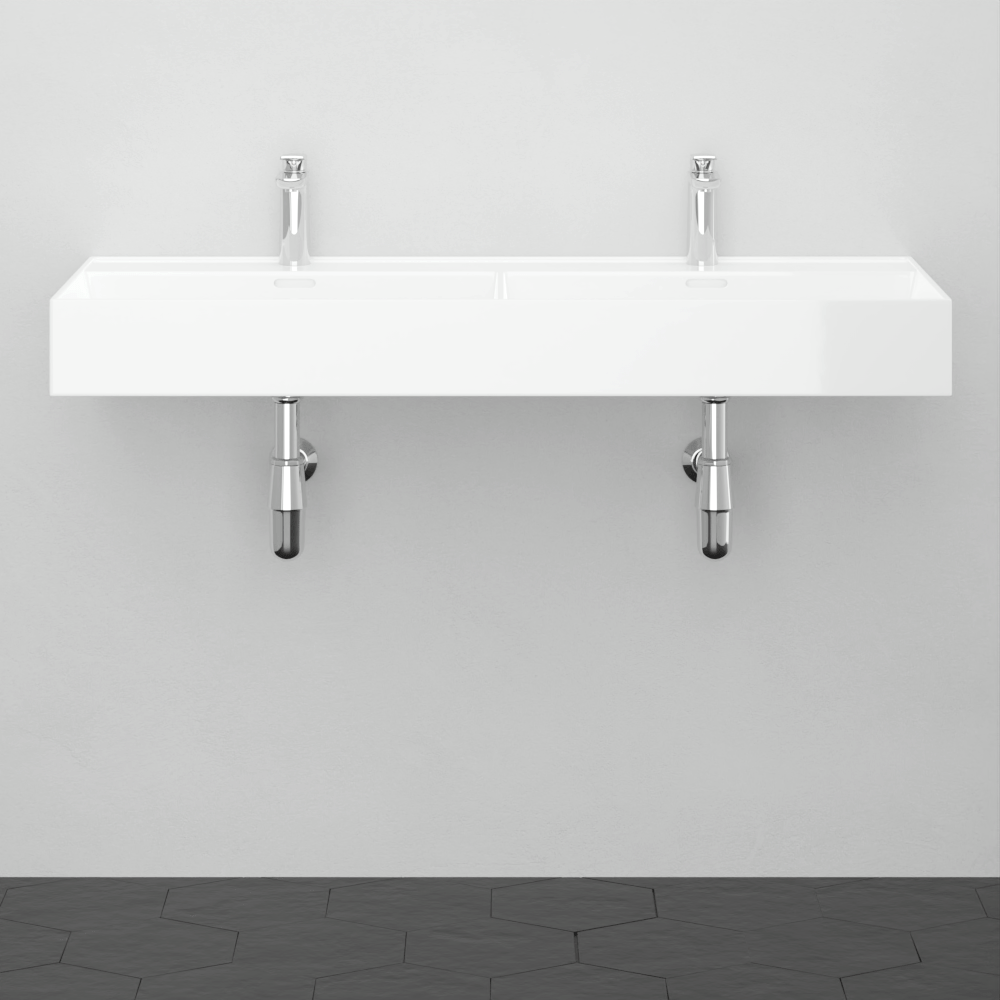 48" Wanchen Fireclay Double-Bowl Wall-Mount Bathroom Sink