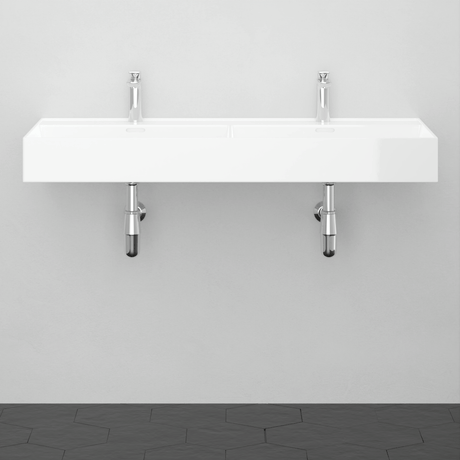 48" Wanchen Fireclay Double-Bowl Wall-Mount Bathroom Sink