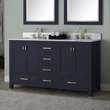 60" Romani Vanity Cabinet for Double Rectangular Undermount Sink - Navy Blue