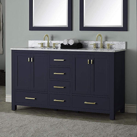 60" Romani Vanity Cabinet for Double Rectangular Undermount Sink - Navy Blue