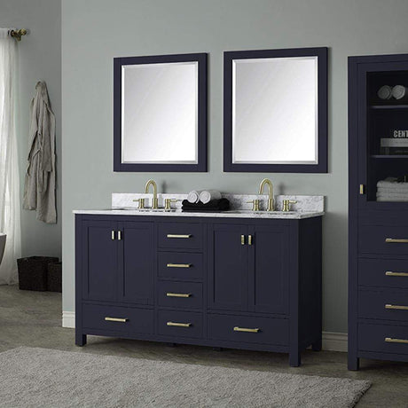 60" Romani Vanity Cabinet for Double Rectangular Undermount Sink - Navy Blue