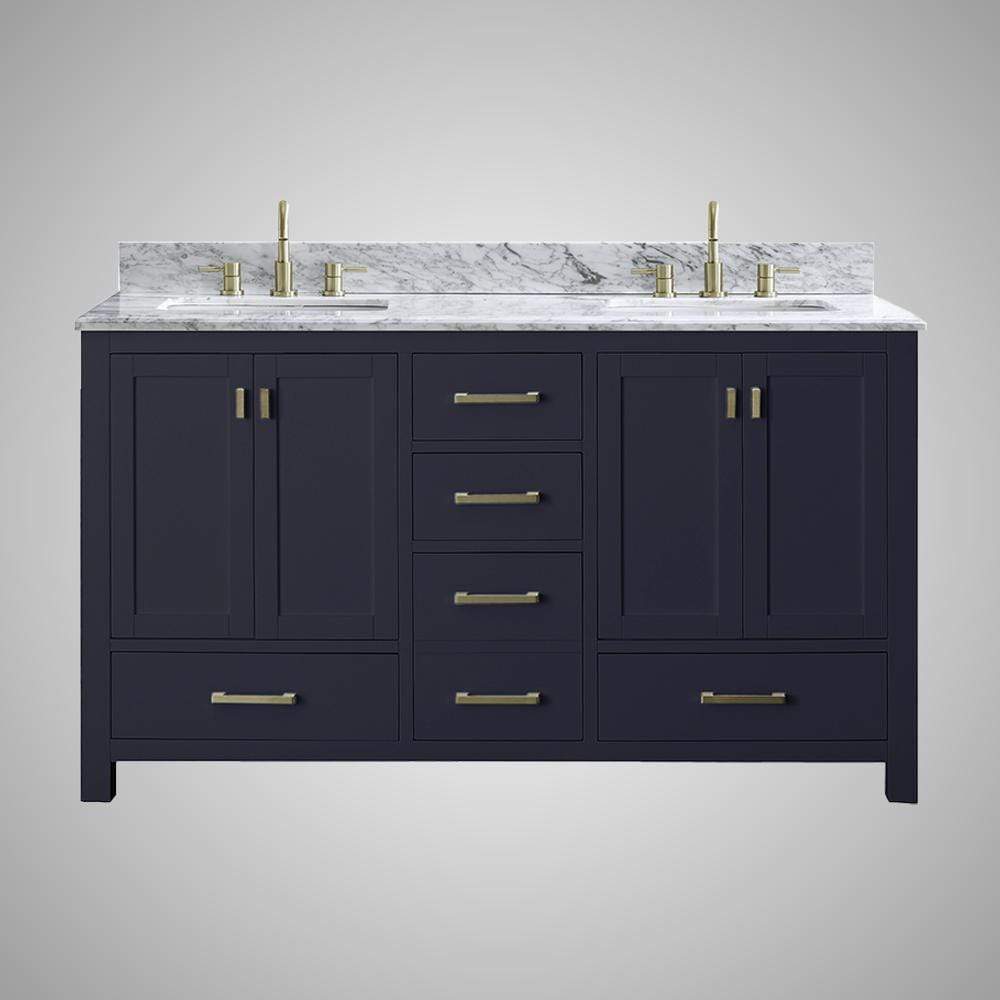 60" Romani Vanity Cabinet for Double Rectangular Undermount Sink - Navy Blue
