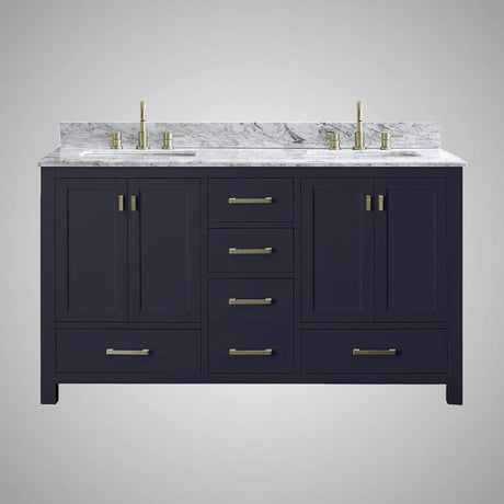60" Romani Vanity Cabinet for Double Rectangular Undermount Sink - Navy Blue