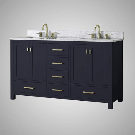 60" Romani Vanity Cabinet for Double Rectangular Undermount Sink - Navy Blue