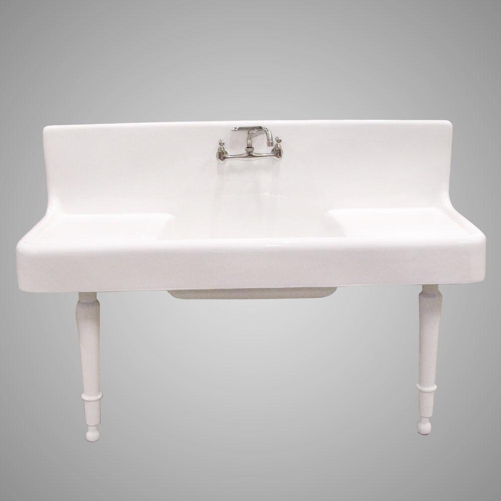 60" Sultan Cast Iron Wall-Hung Kitchen Sink with Dual Drainboards and Legs
