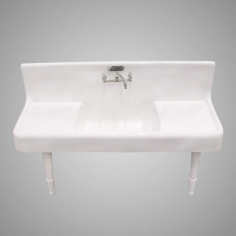 60" Sultan Cast Iron Wall-Hung Kitchen Sink with Dual Drainboards and Legs