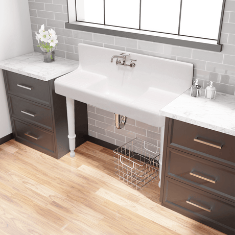 60" Sultan Cast Iron Wall-Hung Kitchen Sink with Dual Drainboards and Legs