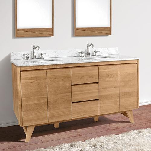 60" Winton Double Teak Vanity for Rectangular Undermount Sinks