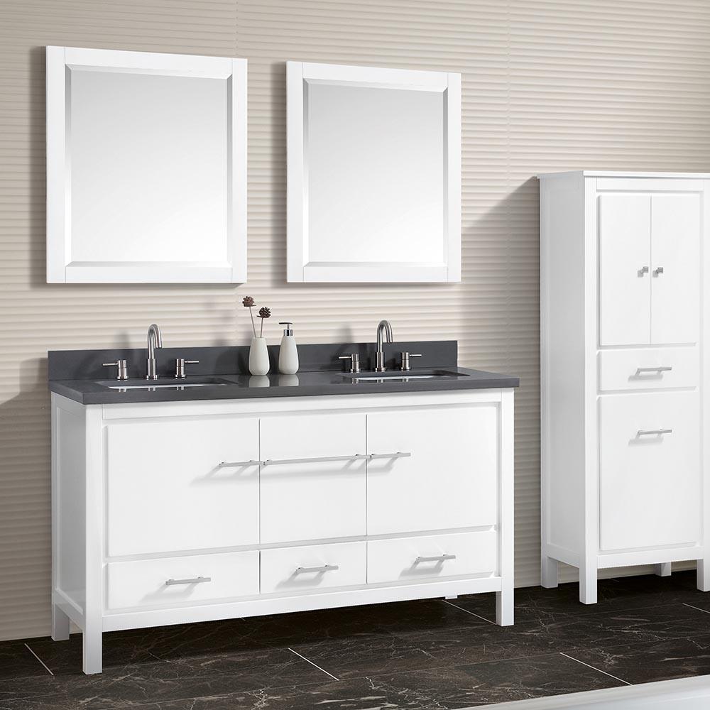 61" Chelan Double Vanity with Gray Quartz Top and Rectangular Undermount Sinks - White
