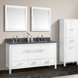 61" Chelan Double Vanity with Gray Quartz Top and Rectangular Undermount Sinks - White