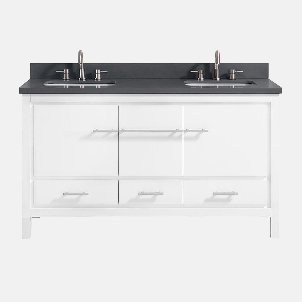 61" Chelan Double Vanity with Gray Quartz Top and Rectangular Undermount Sinks - White