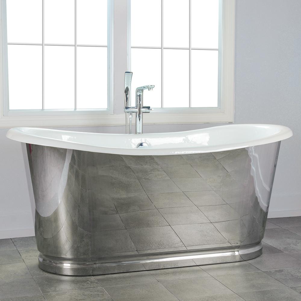 66" Florien Cast Iron Stainless Steel Skirted Bateau Tub