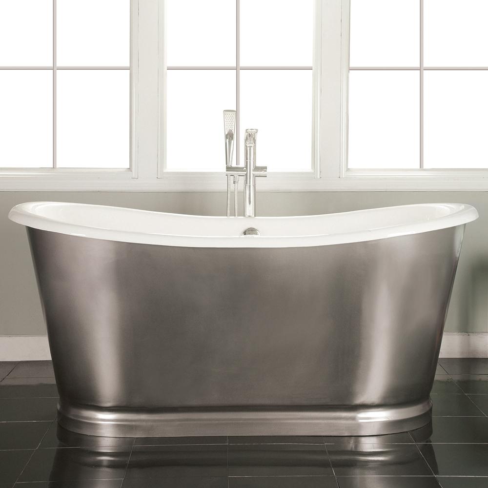66" Glenmora Cast Iron Stainless Steel Skirted Bateau Tub