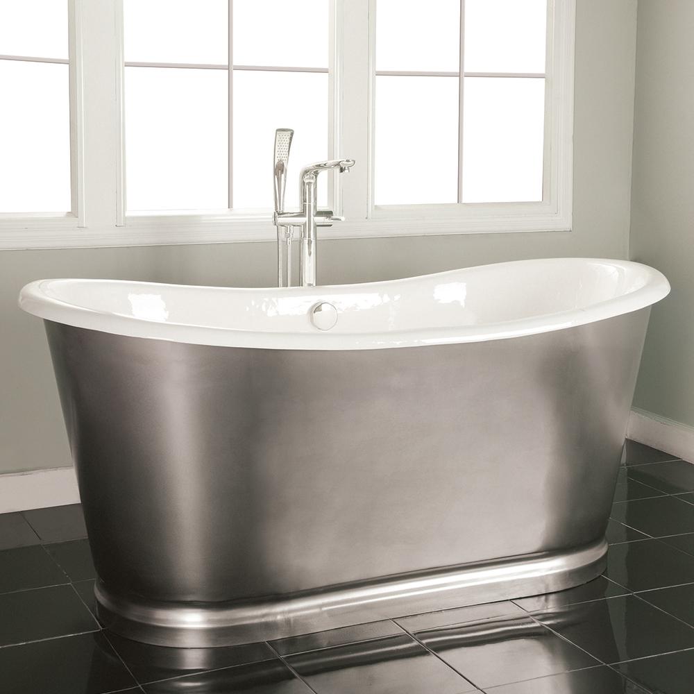 66" Glenmora Cast Iron Stainless Steel Skirted Bateau Tub