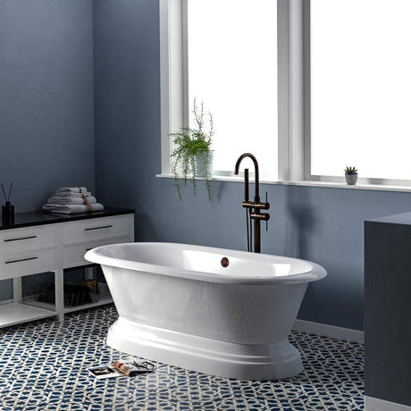 67" Cypress Cast Iron Double-Ended Roll-Top Tub with Pedestal