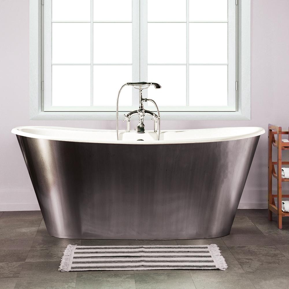 67" Dillard Cast Iron Stainless Steel Skirted Bateau Tub