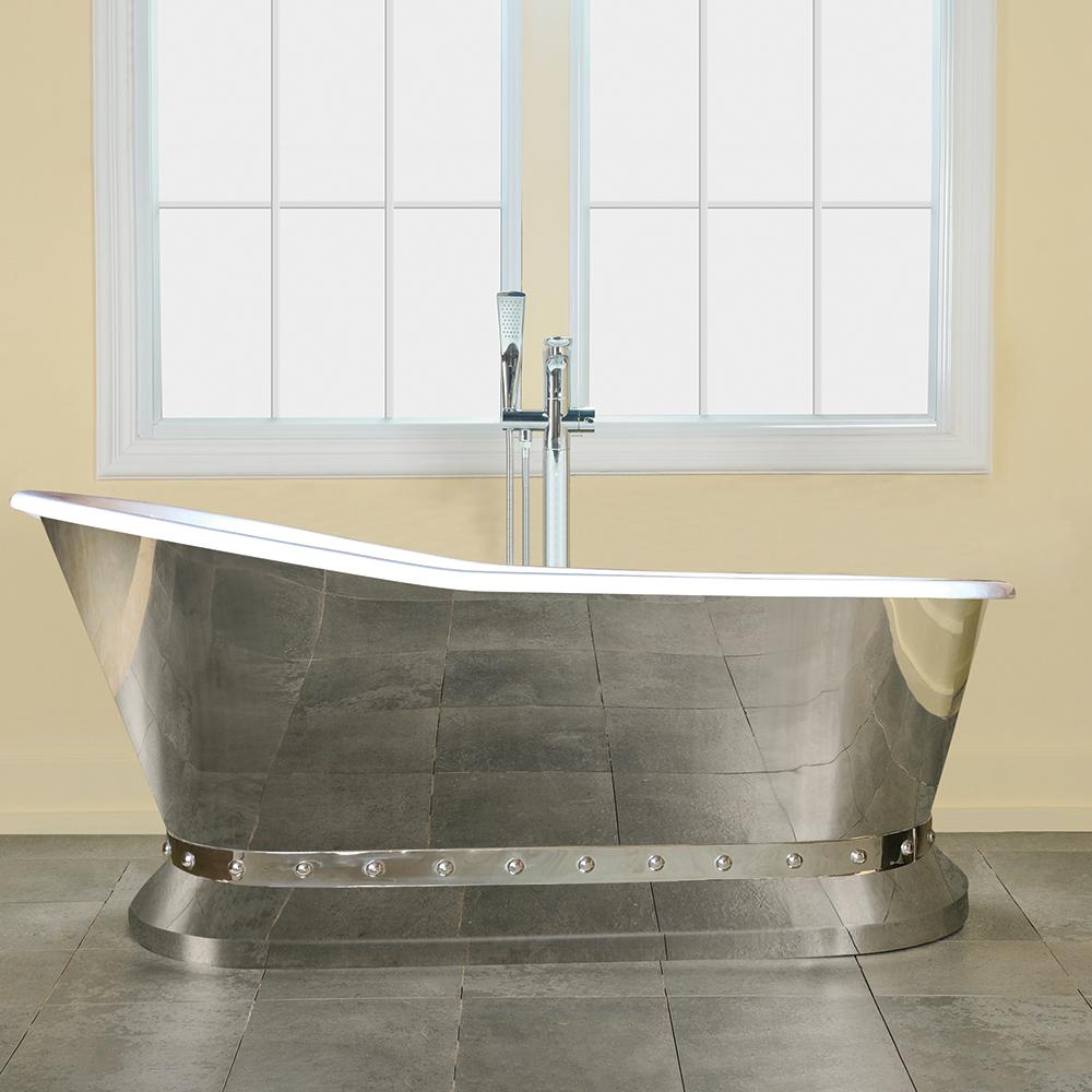 67" Kittrell Cast Iron Stainless Steel Skirted Slipper Tub with Pedestal