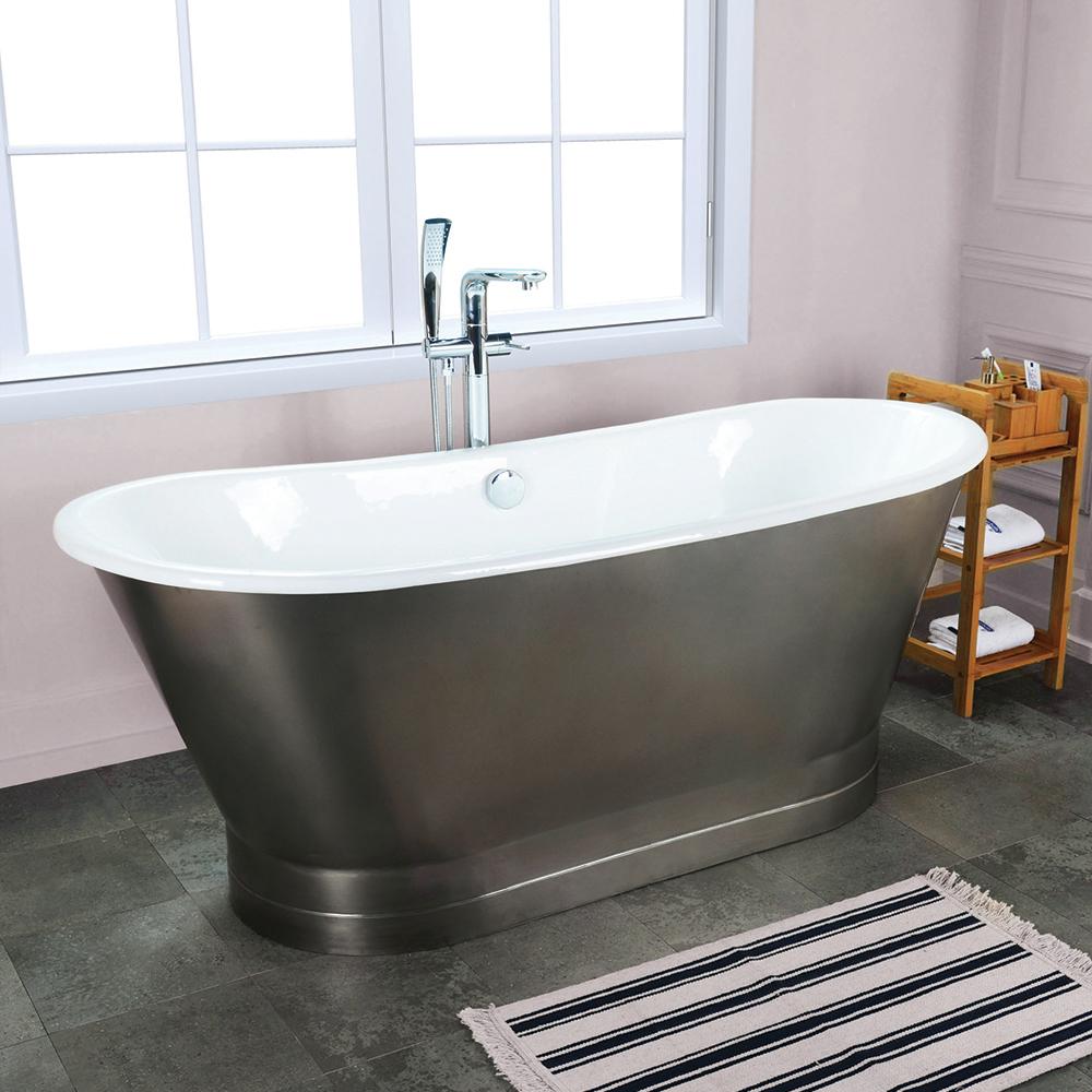 67" Prater Cast Iron Stainless Steel Skirted Bateau Tub