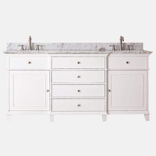 72" Wilbur Double Vanity for Oval Undermount Sinks - White