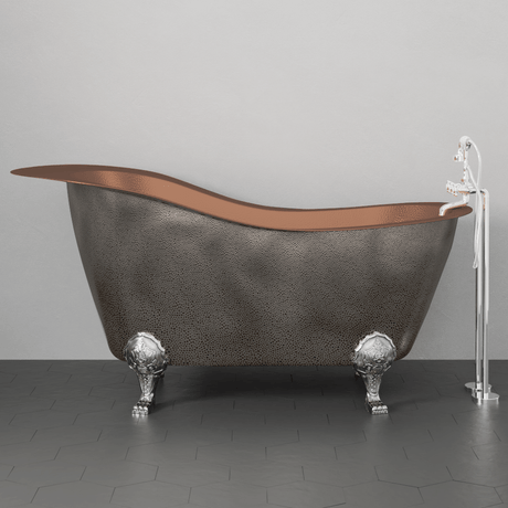73" Walden Hammered Antique Copper Slipper Clawfoot Tub - Polished Interior