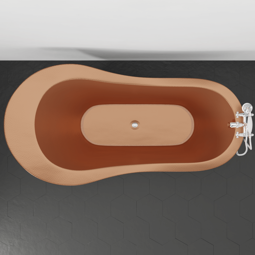 73" Walden Hammered Antique Copper Slipper Clawfoot Tub - Polished Interior