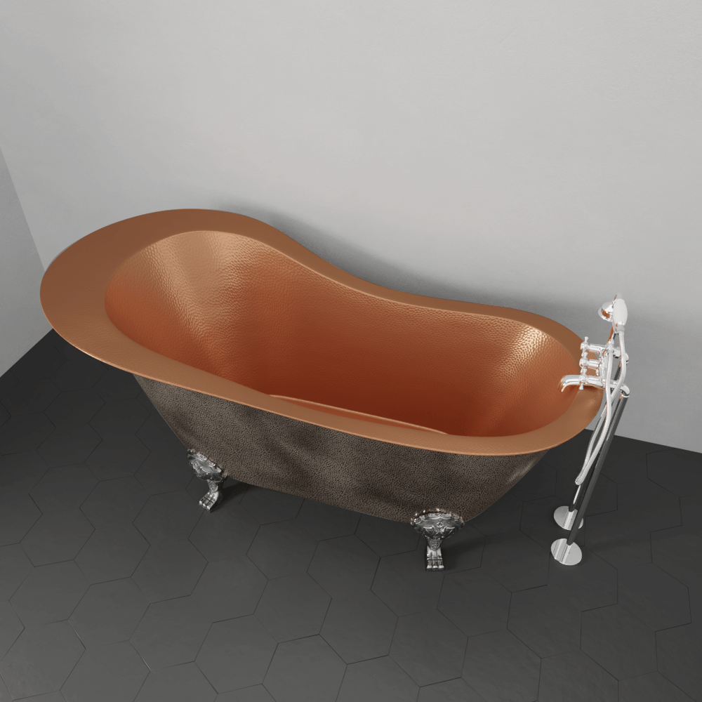 73" Walden Hammered Antique Copper Slipper Clawfoot Tub - Polished Interior