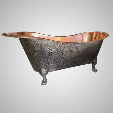 73" Walden Hammered Antique Copper Slipper Clawfoot Tub - Polished Interior