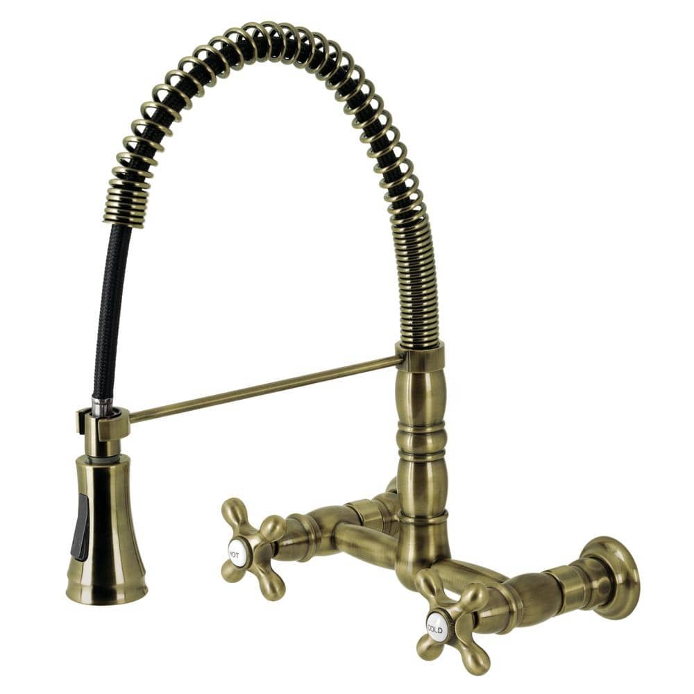 Andrea Two-Handle Wall-Mount Pull-Down Sprayer Kitchen Faucet