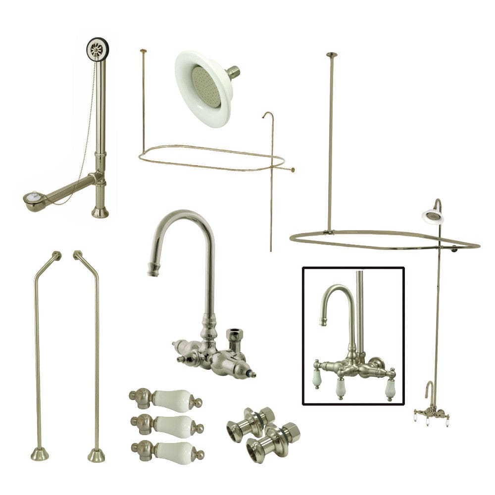 Classic Gooseneck Wall-Mount Tub, Shower and Drain Kit