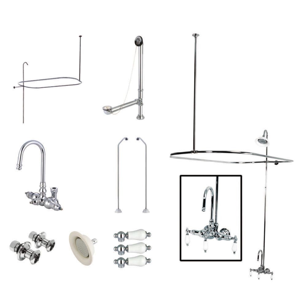 Classic Gooseneck Wall-Mount Tub, Shower and Drain Kit